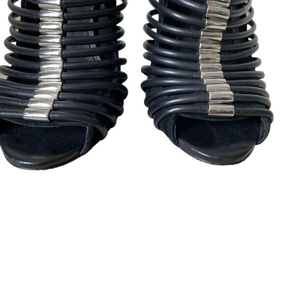 LAMB L.A.M.B. Walcot Black Leather Bootie Sandal Heels size 8 - Picture 4 of 12